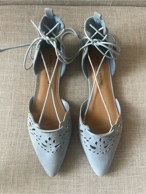 Christian Siriano Blue ballet flats, women’s 9, lace up office casual dressy